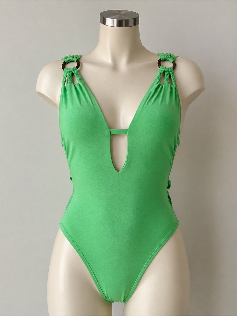 Becca Stylish Green Plunge One-Piece Swimsuit size M medium